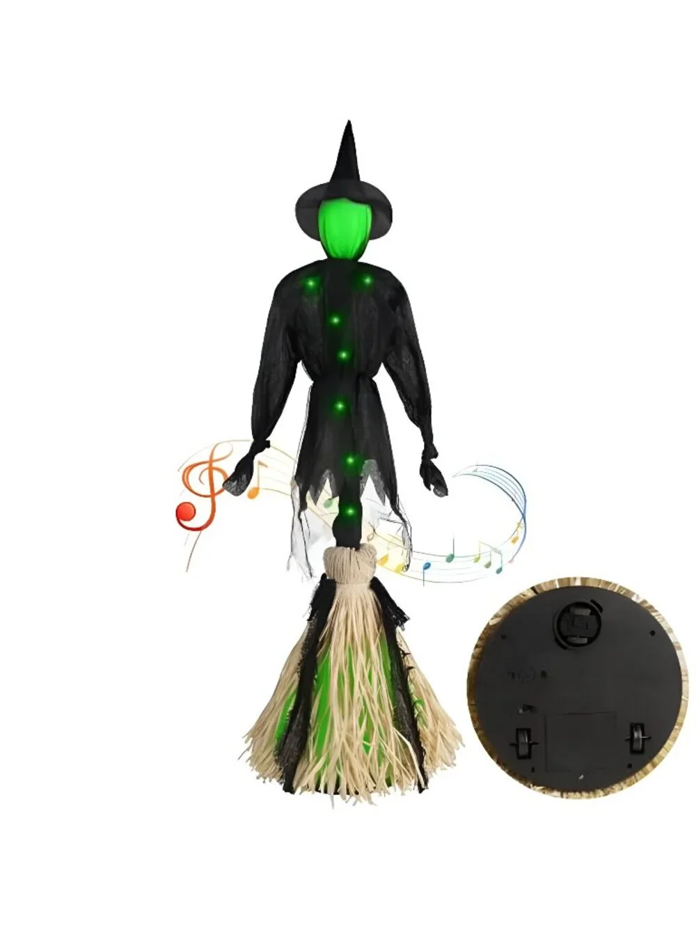 Electric Witch Broom, LED Witch Decoration, Voice and Touch Activated, Magical